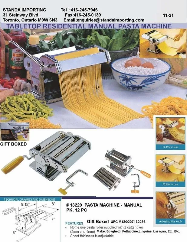 Pasta Machine Manual-Household Use-7" Roller Length