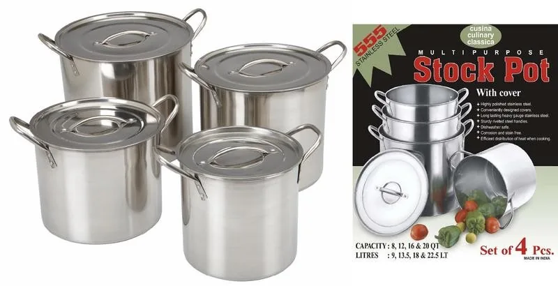 8/12/16/20qt 4 pc Stainless Steel Stock Pot Set