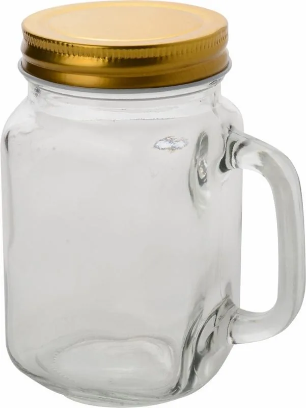 450ml/0.45L - Mug Mason Jar W/Handle&Lid-Glass