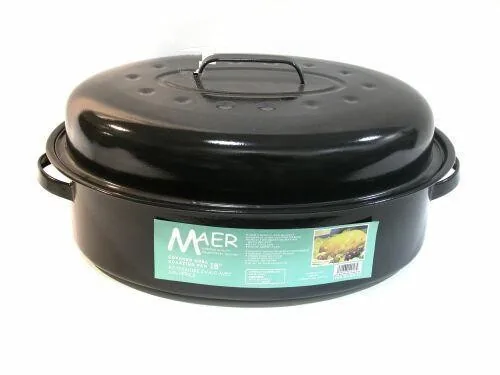 Enamel Large Oval Roaster with Lid