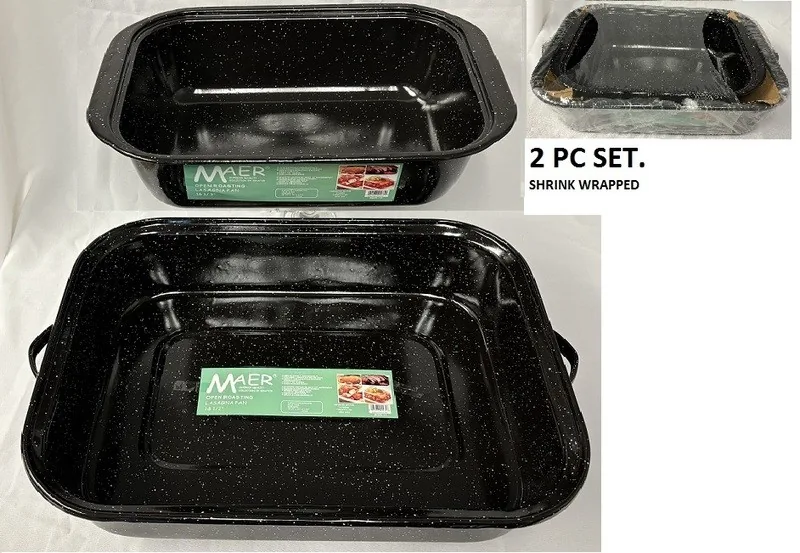 2 pc Enamel Deep Open Lasagna/Roasting Pan Set