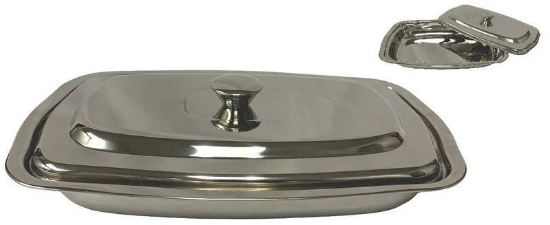Rectangle Deep Serving Platter With Lid-Stainless Steel-37.5cmL-4.76qt.
