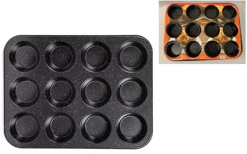 Muffin Pan 12CUP-13.8x10.4x1.2"N/S Black W/Speckle Finish