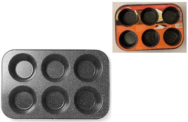 Muffin Pan 6 Cup - N/S Black W/Speckle Finish